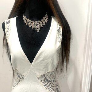 V-Neck Cream Party Dress